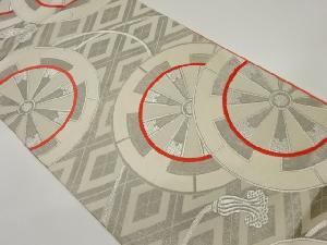 プラチナ箔菱地紋源氏車模様織出し袋帯